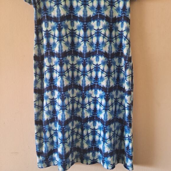 Rafaella Blue, White & Green Tie Dye Print Cotton Dress Crewneck Women's Size M - Picture 6 of 9